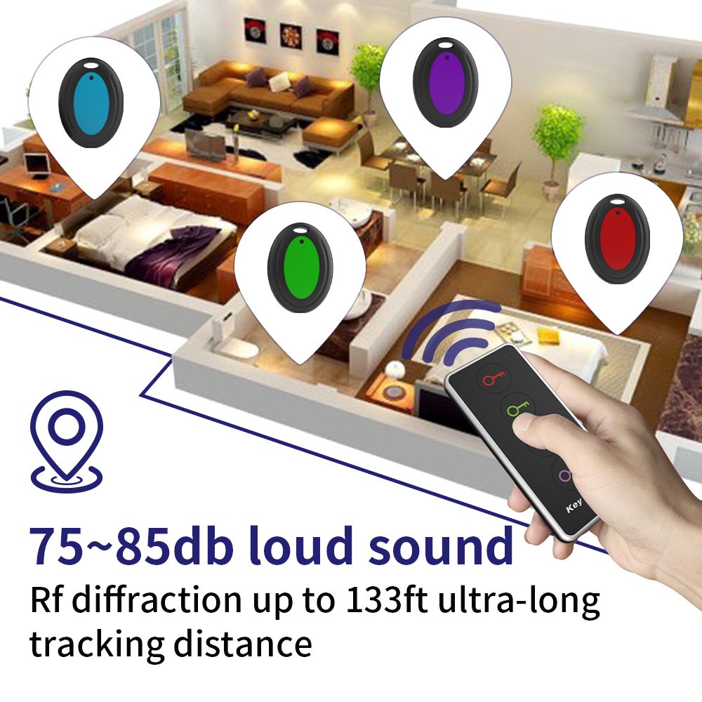 Pack of 4 Find My Keys Device Stick on Remote Finder Beeper Tracker Tags for Car Keys and Phones Remote Control Finder