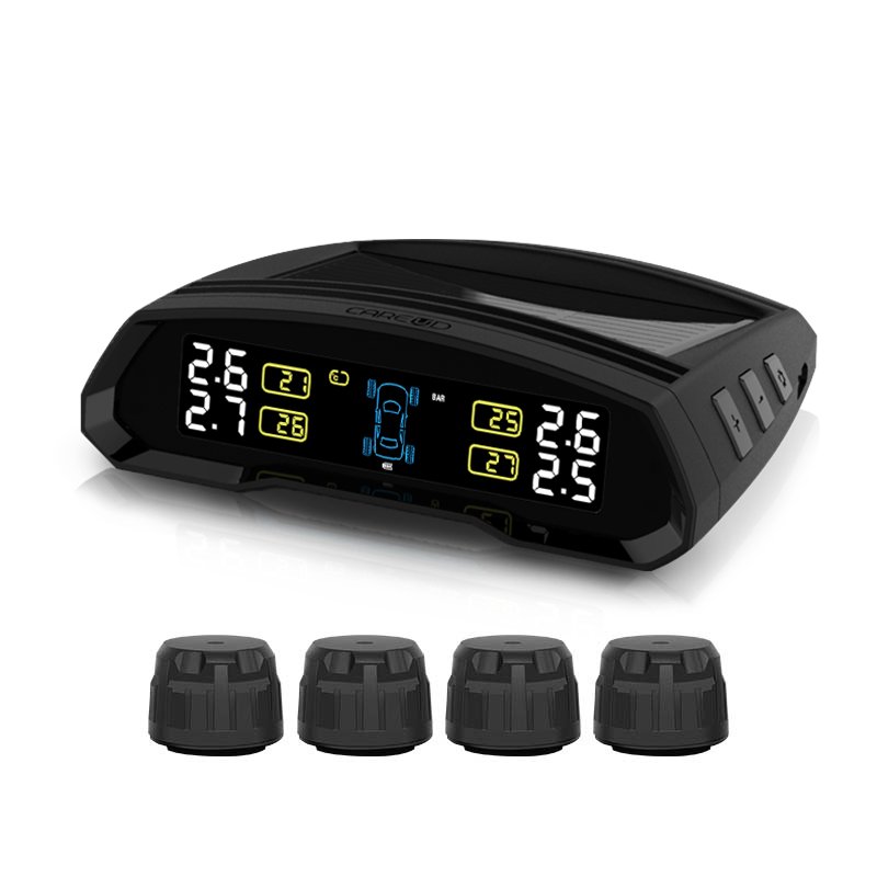 CAREUD Solar Power TPMS Car Tire Pressure Alarm Monitor Auto Security System Tyre Pressure Temperature Warning with 4 Sensors