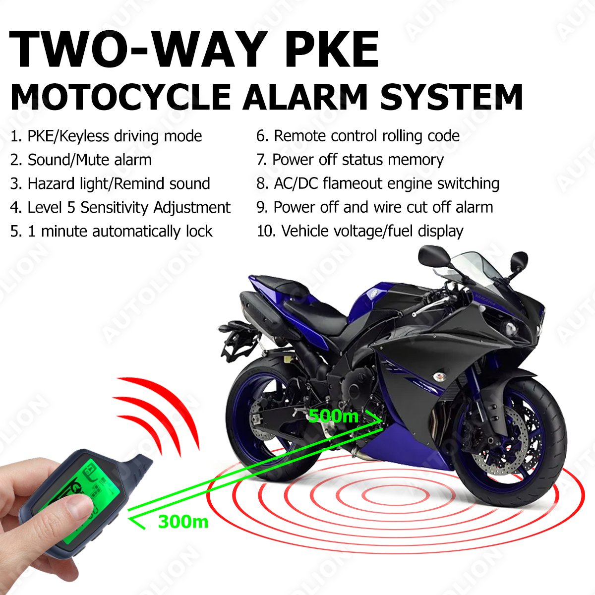 Two-way PKE LCD Pager Display Oil Level Theft Protection Prestige Bidirectional Motorbike Alarm Motorcycle Anti-cut Line Alarm