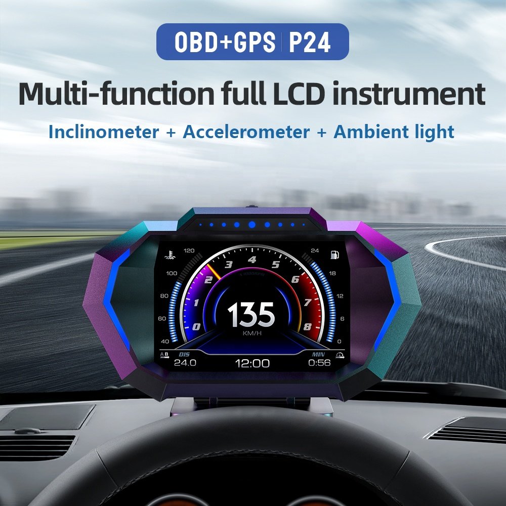 Newest Model 5 Inch Big Screen P24 Car Hud Head up Display OBD2+GPS+Slope Dual Systems with 3 Installations