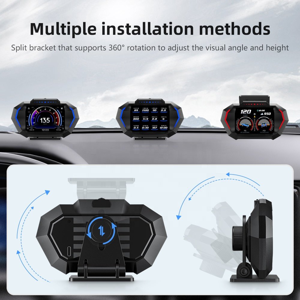 Newest Model 5 Inch Big Screen P24 Car Hud Head up Display OBD2+GPS+Slope Dual Systems with 3 Installations