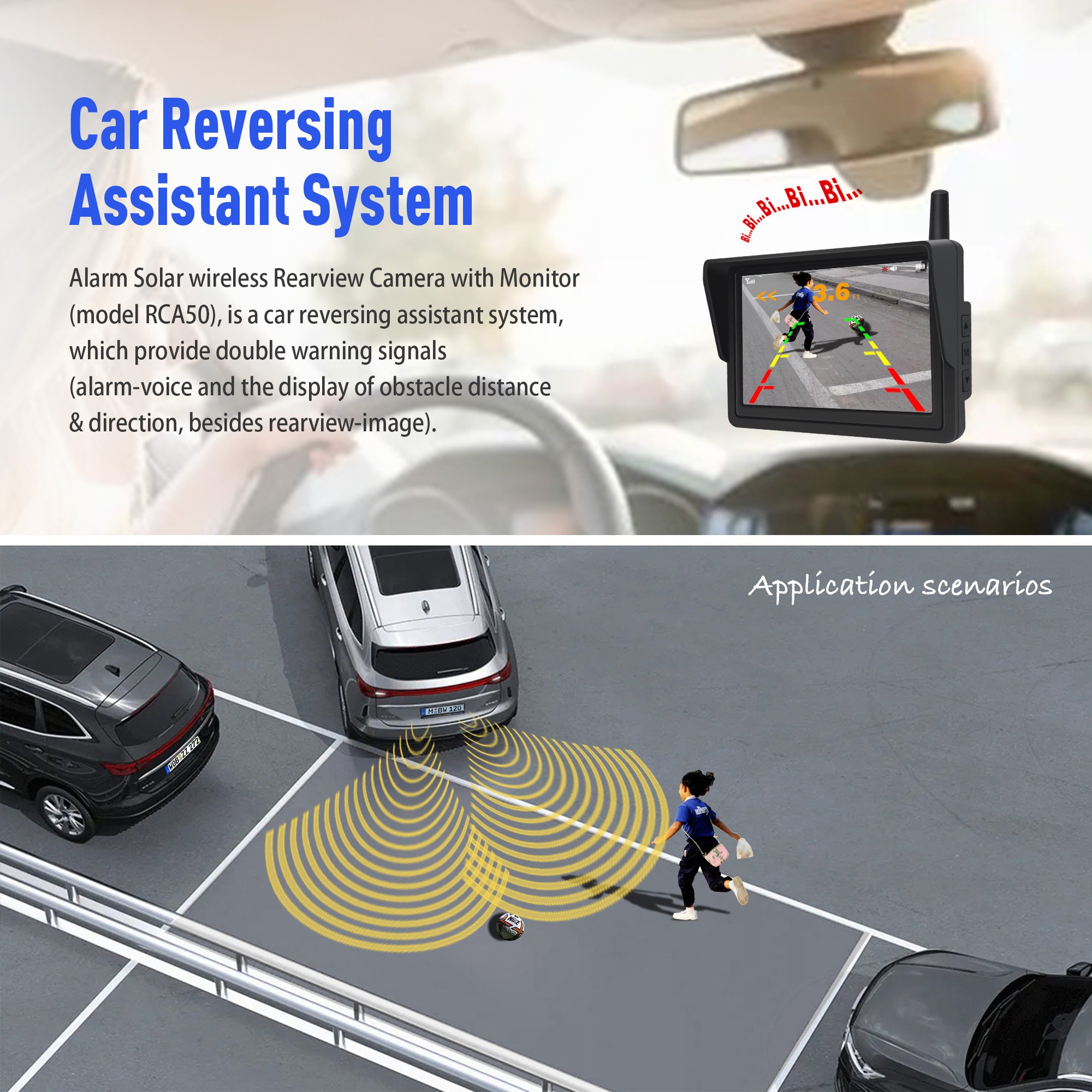 5 Inch Solar 2.4GHz Digital Wireless WIFI Car Rear View Parking Sensor Camera for Car European License Frame