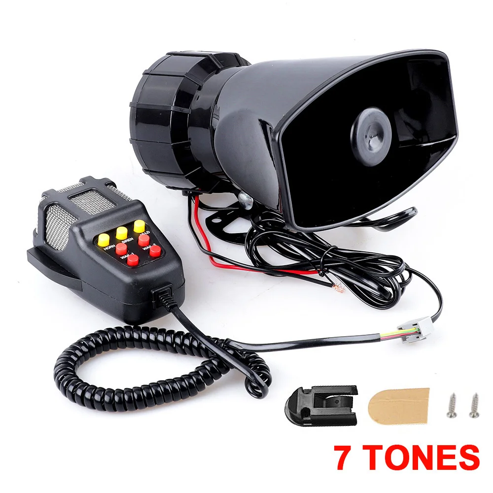 7 Sound Loud 100W DC 12V Car Alarm Horn with MIC Plastic Motorcycle Siren for Vehicle SUV Warning