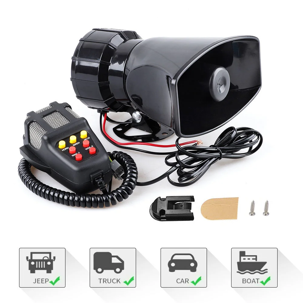 7 Sound Loud 100W DC 12V Car Alarm Horn with MIC Plastic Motorcycle Siren for Vehicle SUV Warning