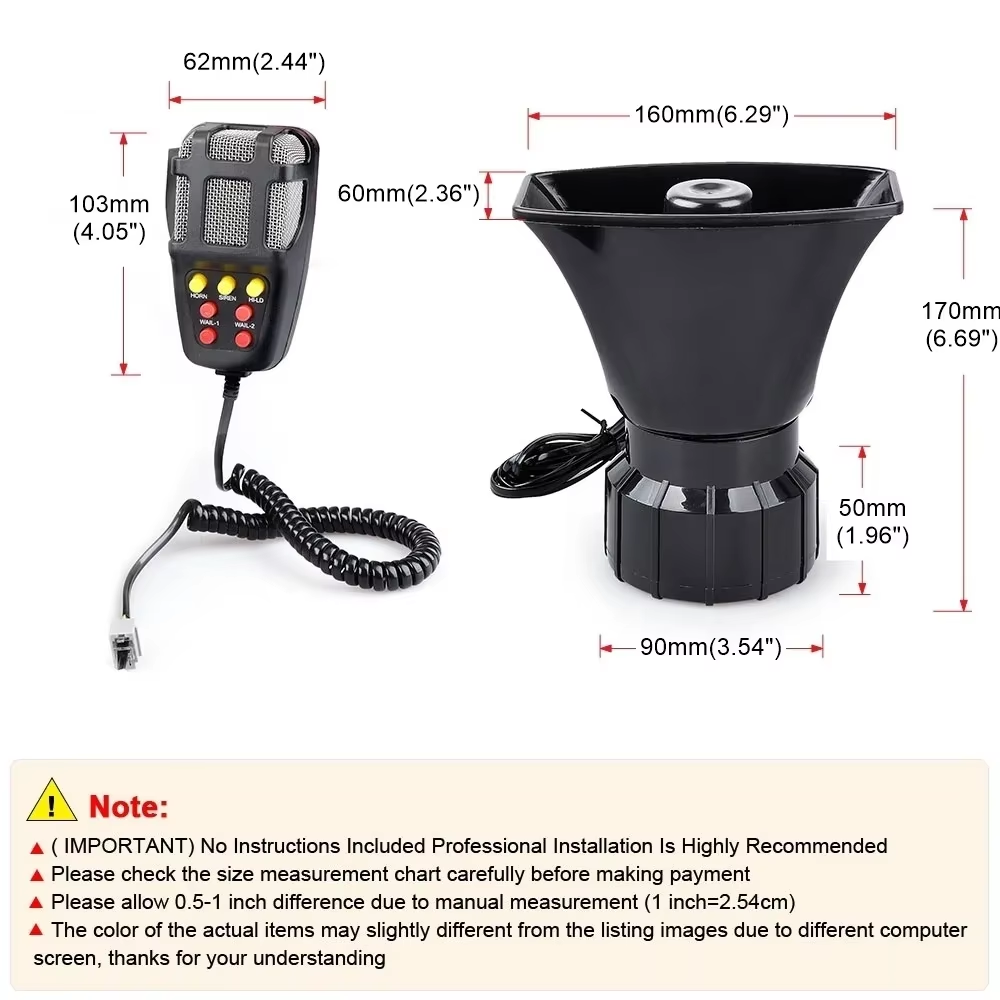 7 Sound Loud 100W DC 12V Car Alarm Horn with MIC Plastic Motorcycle Siren for Vehicle SUV Warning