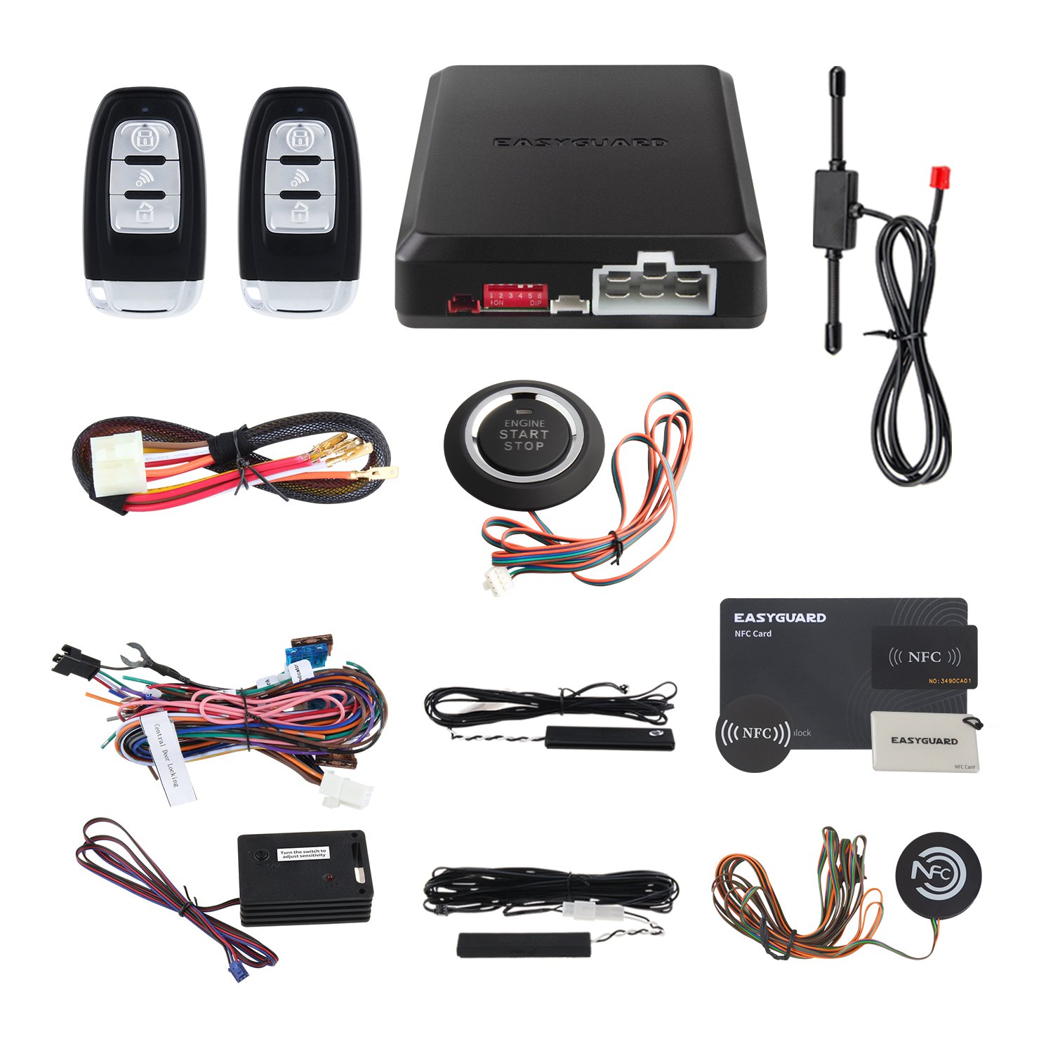 Factory Whole Price EASYGUARD Universal DC 12V EC002-NS-NFC PKE Car Alarm System Passive Keyless Entry & NFC Lock Unlock