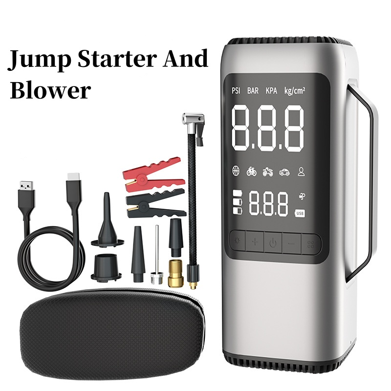5 in 1 8000mAh Car Inflator with Jump Starter and Vacuum Cleaner Power Bank Battery Booster With Emergency Alarming