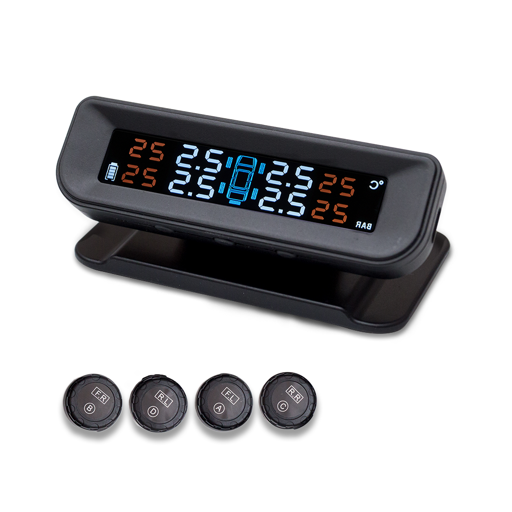 Car TPMS Tire Pressure Monitoring System Solar Charging HD Digital LCD Display Auto Alarms Wireless External Sensors TPMS