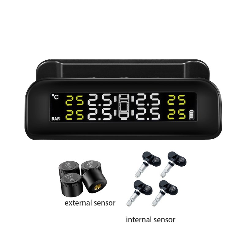 Car TPMS Tire Pressure Monitoring System Solar Charging HD Digital LCD Display Auto Alarms Wireless External Sensors TPMS