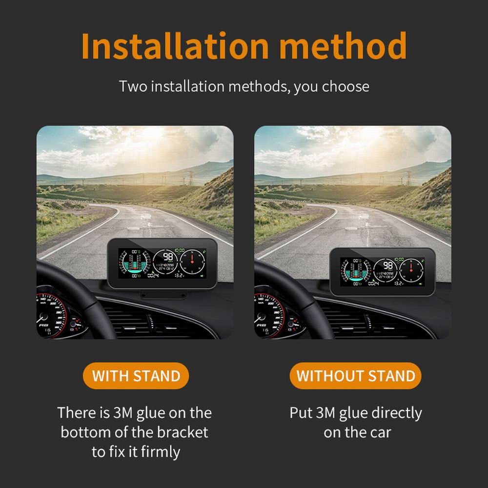 Vjoycar 2023 Car Gps Slope Meter Color Screen Automotive Hud Head up Display Angle Speed Kmh Mph Overspeed Alarm Inclinometer