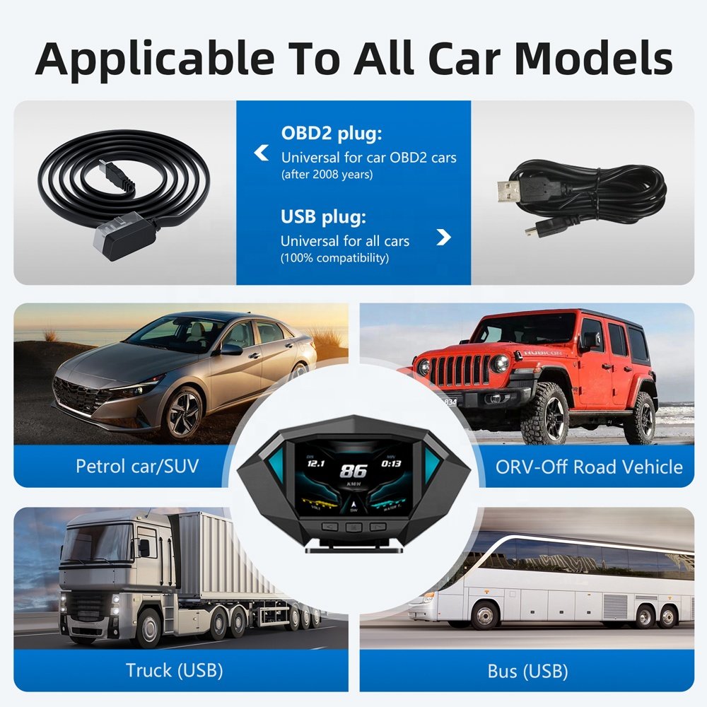 2025 Top Selling P1 Auto Speed Meter LCD HUD Head Display OBD2 GPS Monitor Digital Car Computer ECU Diagnosis Clock Function