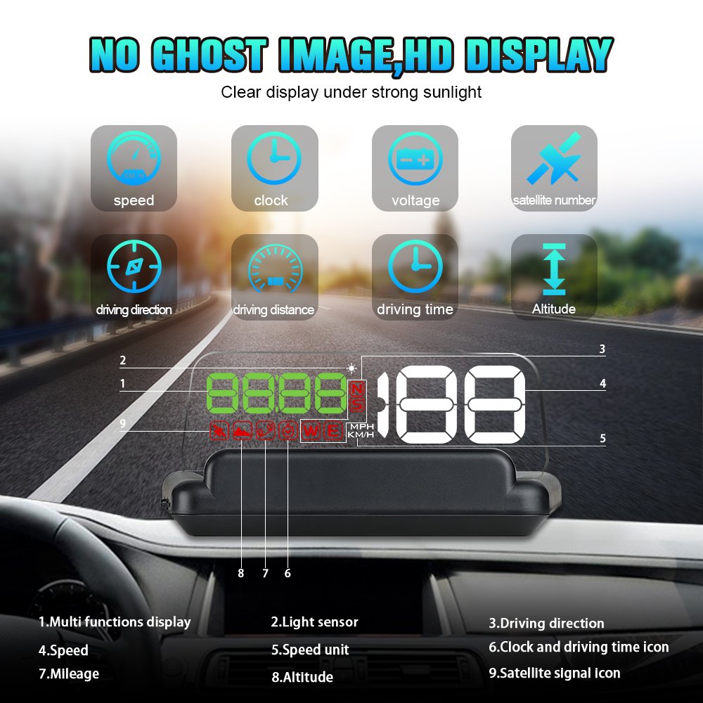 2025 New T900 Universal Auto Electronics HUD Speed Digital Meter LCD LED Display Auto Head-Up Speed Gauge Clock Function Cars