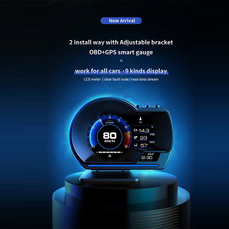 Vjoycar Hot Selling Car Hud Obd2 Gps Multi-function Dashboard V60 OBD Gauge LCD Meter Vehicle Head up Display
