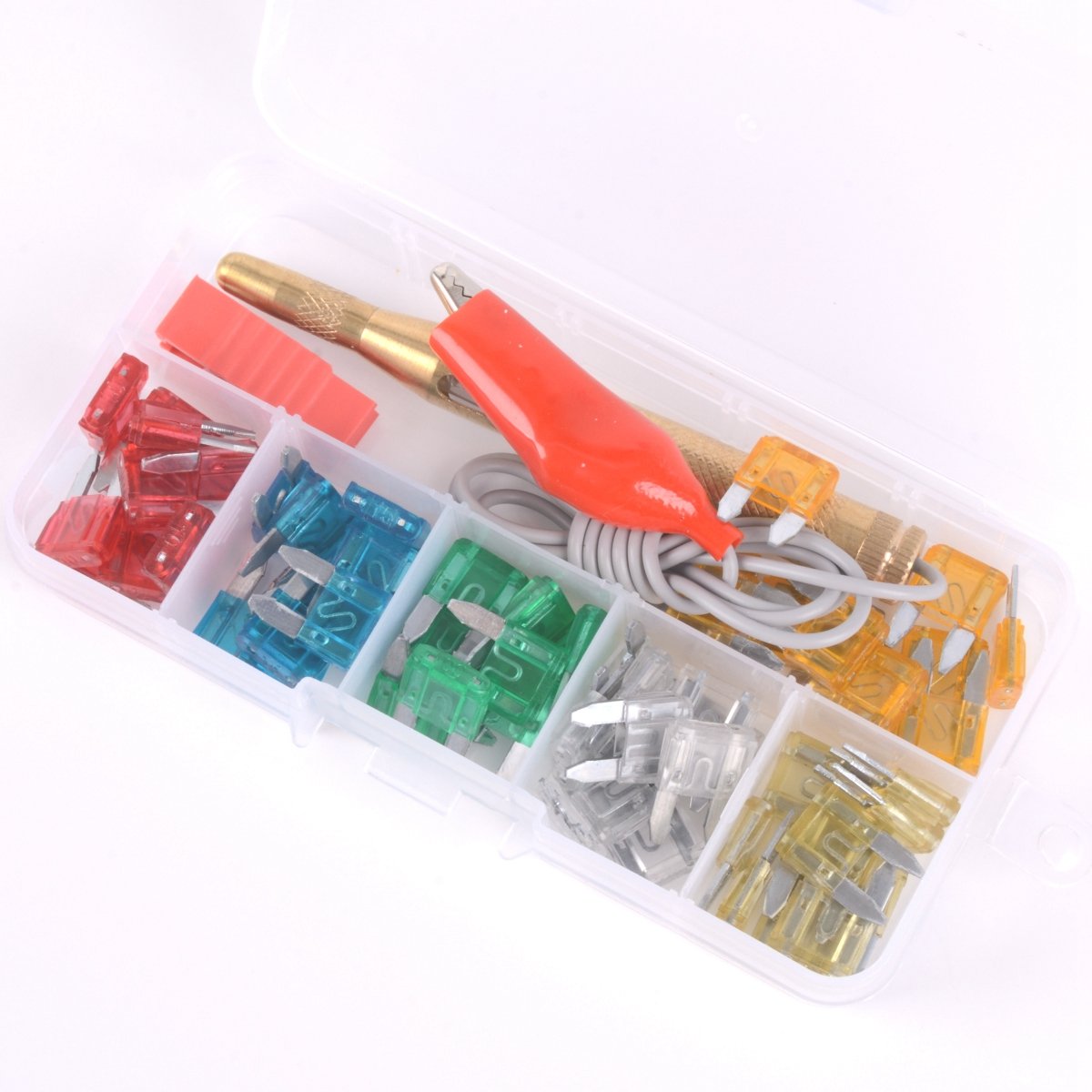 60Pcs Assorted Car Motorcycle Truck Mini Blade Fuse Set Kit 5A 10A 15A 20A 25A 30Amp & Test Pencil