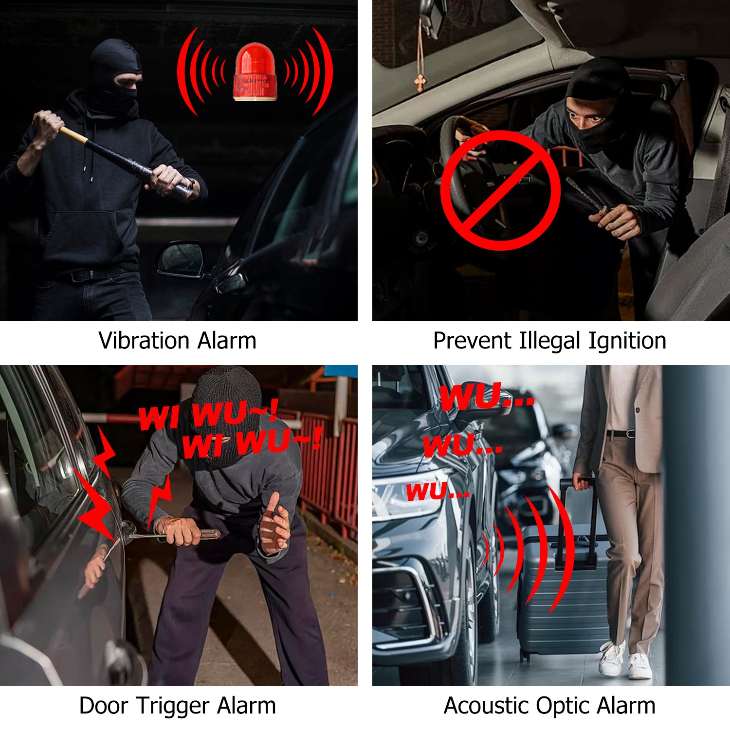 Car Alarm Start Security System 433.92 mHz Engine Cut off Universal Car Alarm