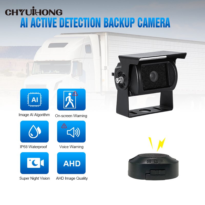 HD 1080p Smart AI Backup Camera Truck Bus BSD Pedestrian Vehicle Detection with Audible Alarm