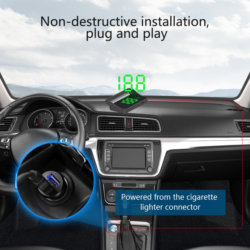 Digital GPS Speedometer Universal Car Hud Head up Displays W1 With Speed MPH Overspeed Alarm HD LCD Display