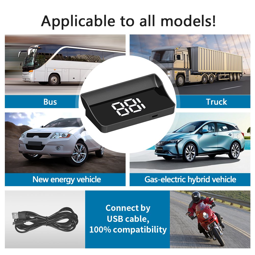 Digital GPS Speedometer Universal Car Hud Head up Displays W1 With Speed MPH Overspeed Alarm HD LCD Display