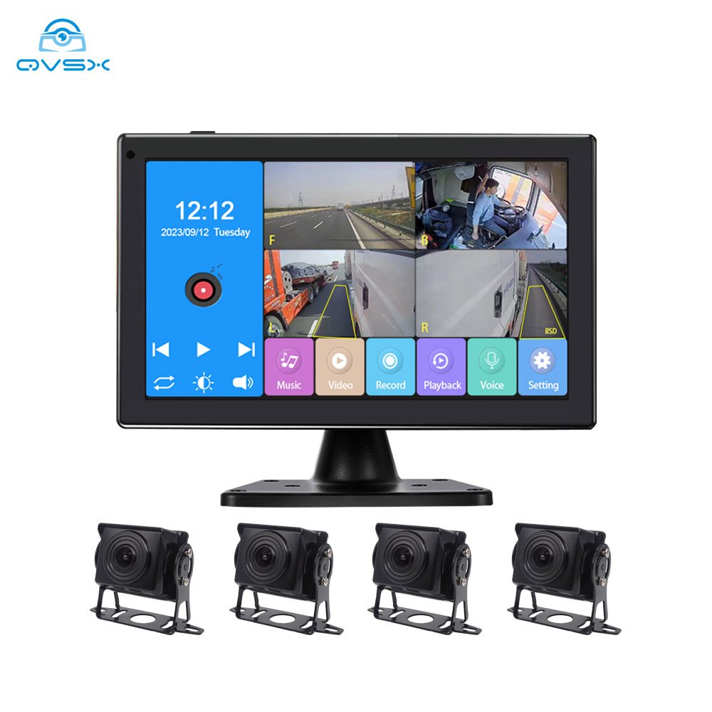 10.1Inch Touch Monitor 1080P AHD AI Truck Bus Car Security with Four Channels Video BSD BSM Blind Spot Monitor and Light Alarm