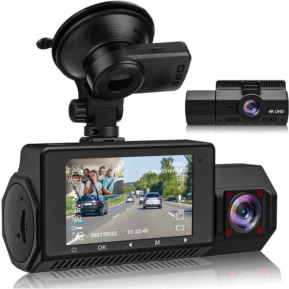 4K+1080P Dual Camera Dash Cam with IR Night Vision Loop Recording, and Wide Angle Lens - 3.16 Inch IPS Screen Car Dvr Blackbox