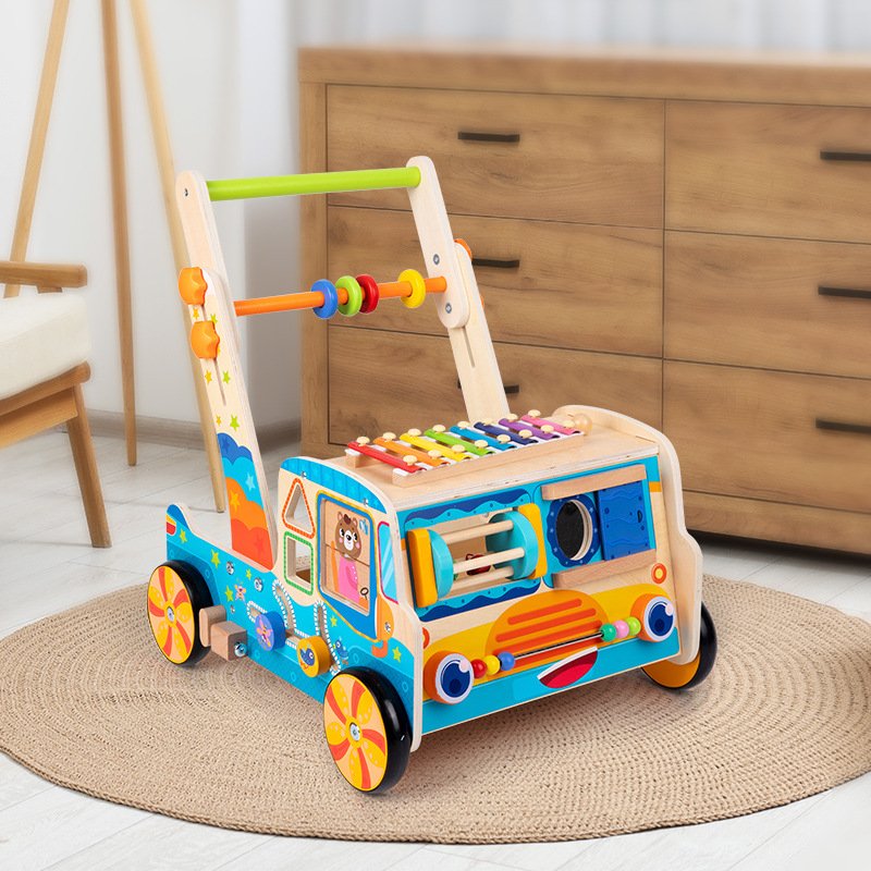 Early Education Building Blocks Walkers for Baby and Young Children Hand Push Walking Car with Alarm Clock Kapping Matching Toy