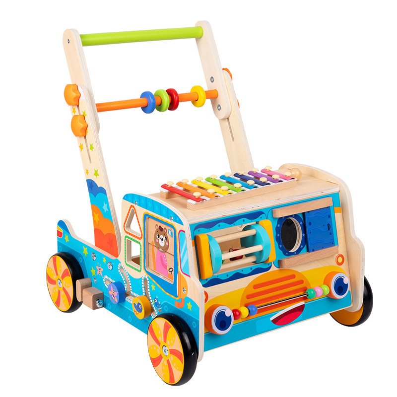 Early Education Building Blocks Walkers for Baby and Young Children Hand Push Walking Car with Alarm Clock Kapping Matching Toy