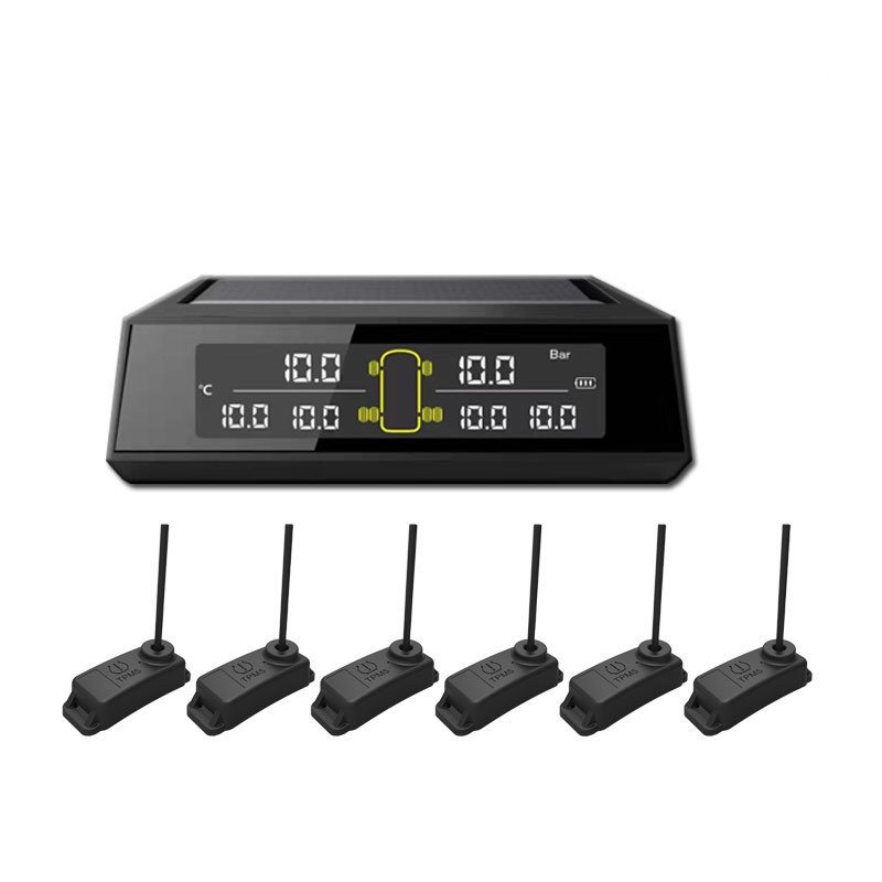 TPMS Sensor Tire Pressure Monitoring System With 6Pcs Sensors Solar Power LCD Color Screen Truck Car Tyre Pressure Range 0-8 Bar