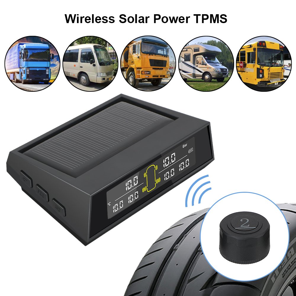 TPMS Sensor Tire Pressure Monitoring System With 6Pcs Sensors Solar Power LCD Color Screen Truck Car Tyre Pressure Range 0-8 Bar