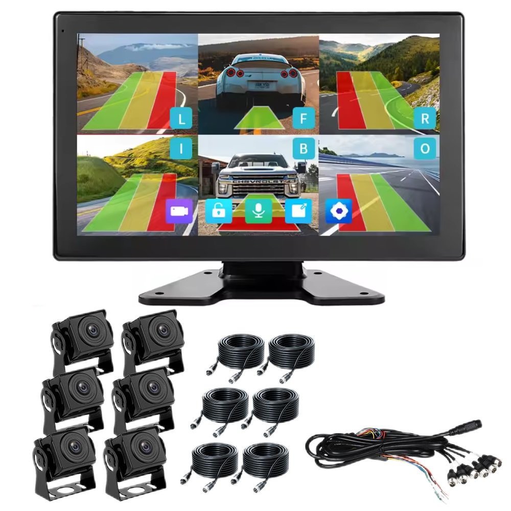 10.36inch 6-Split Screen Security Dash Cam IP68 Camera 4K 360 Truck DVR Video Blind Spot Radar BSD Alarm ADAS for Truck Bus RV