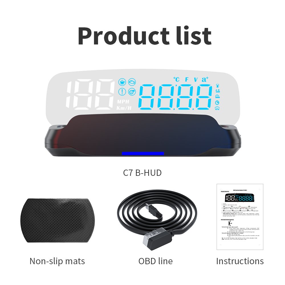 WIIYII Mirror HUD C7B Obd2 Speedometer Digital Meter Hud Display Auto Electronics Head up Displays Speed Gauge for Cars