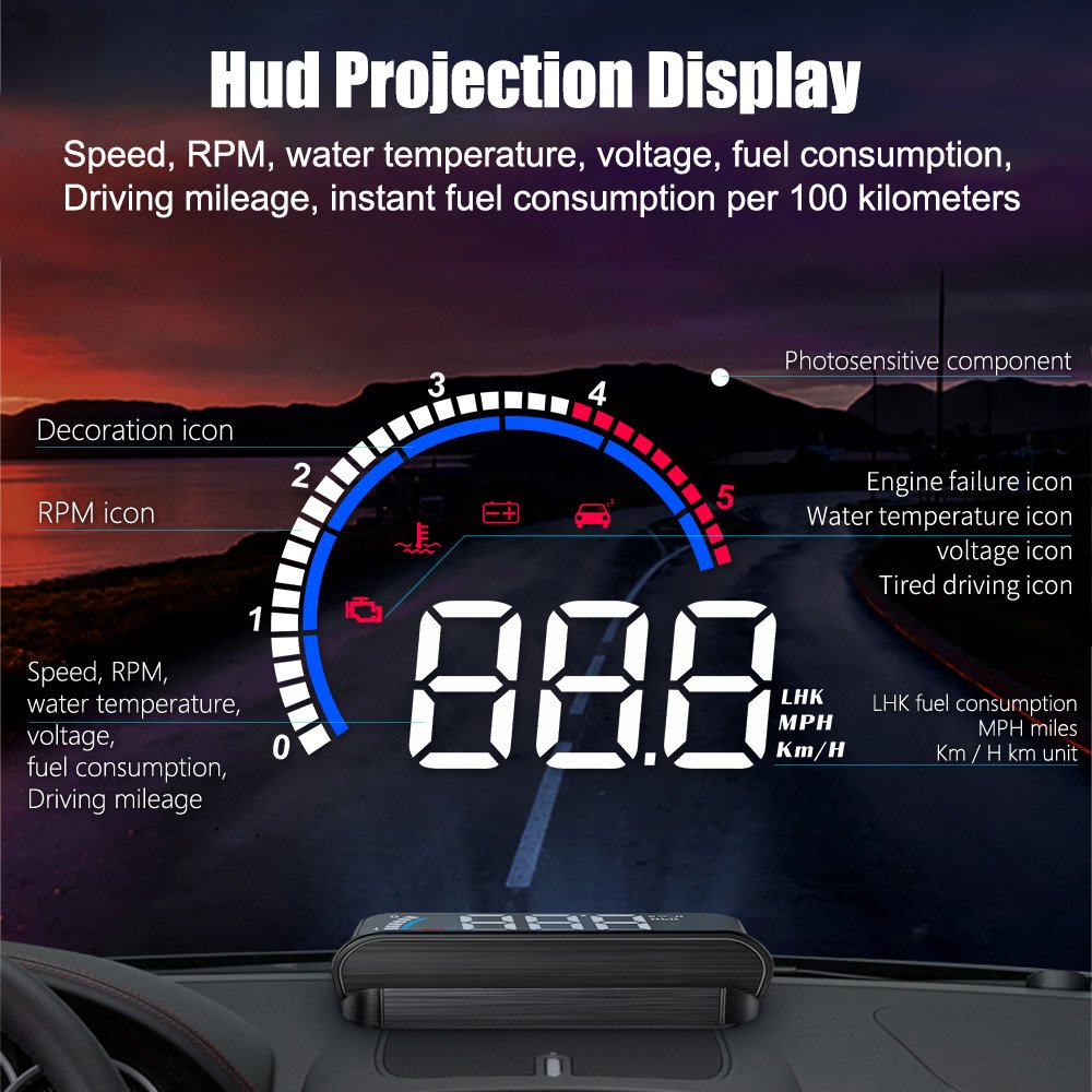M13 HUD Car Head up Display Windshield Projector Digital Alarm Set GPS Compass Clock Speed Meter Speedometer