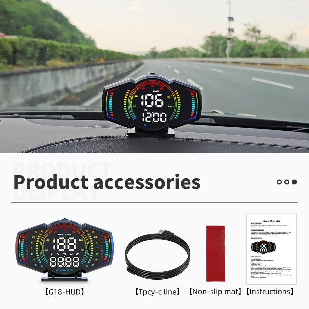 2025 New Car HUD G18 GPS Speedometer Head up Displays Smart Inclinometer Car Accessories for Universal Car