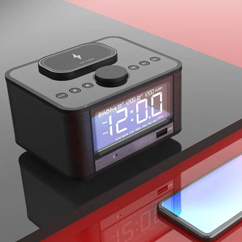 Modern Hotel M7 FM Radio Digital Alarm Clock with Multifunctional Wireless Charger BT Music Speaker Desktop Table Clock