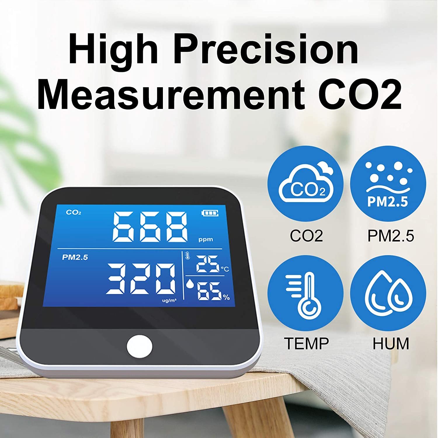 Air Quality Monitor Indoor CO2 Detector, Carbon Dioxide Monitor With Alarm Function, Pm1.0/2.5/10 Micron Particulate Matter Dust