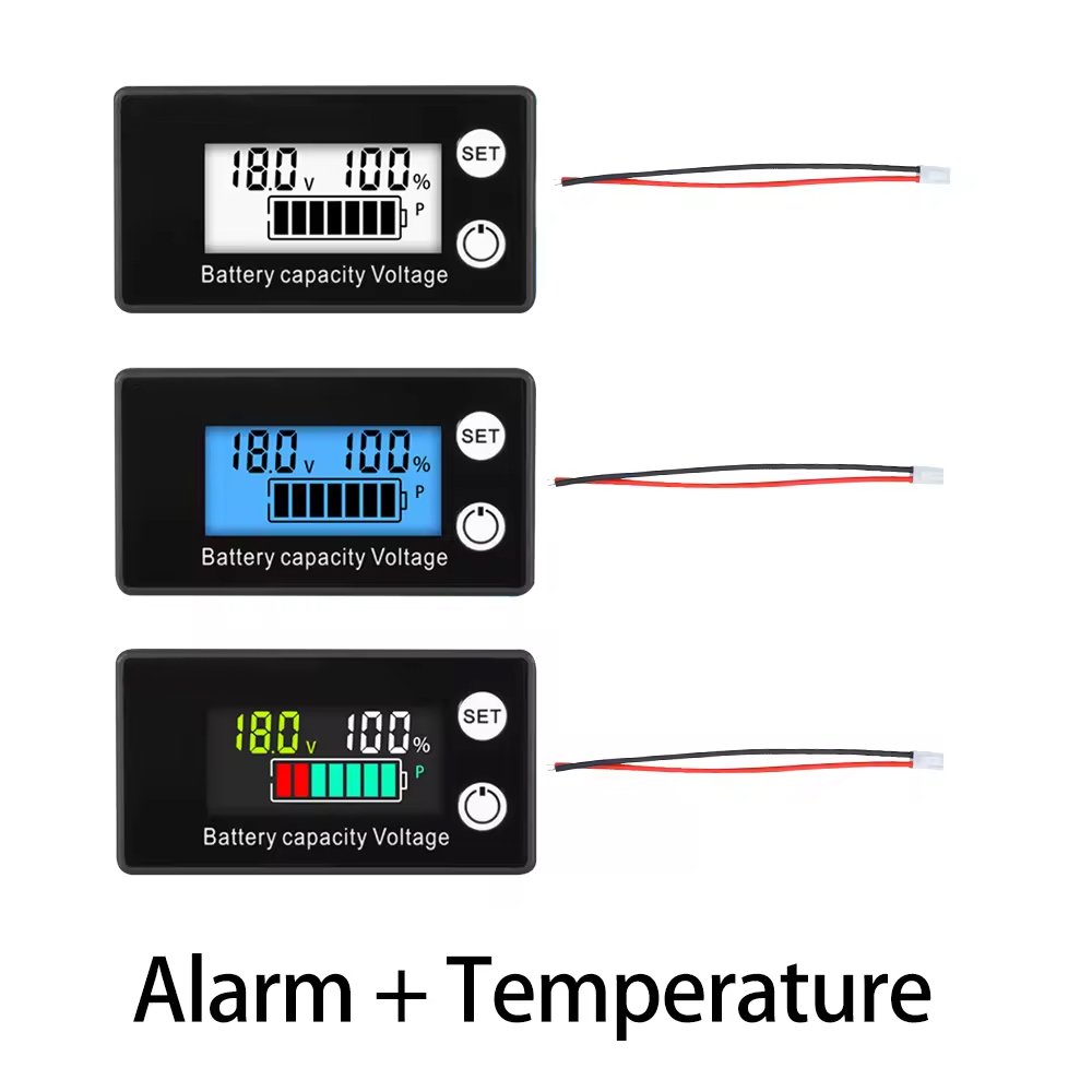 DC 8V-100V Battery Capacity Indicator Lead Acid Lithium LiFePO4 Voltmeter Car Motorcycle 12V 24V 48V 72V 84V temperature+alarm