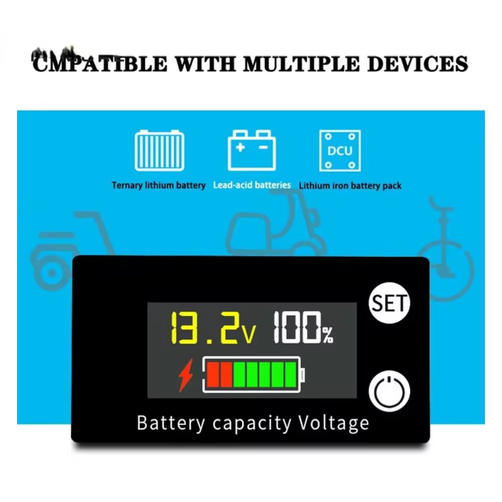DC 8V-100V Battery Capacity Indicator Lead Acid Lithium LiFePO4 Voltmeter Car Motorcycle 12V 24V 48V 72V 84V temperature+alarm