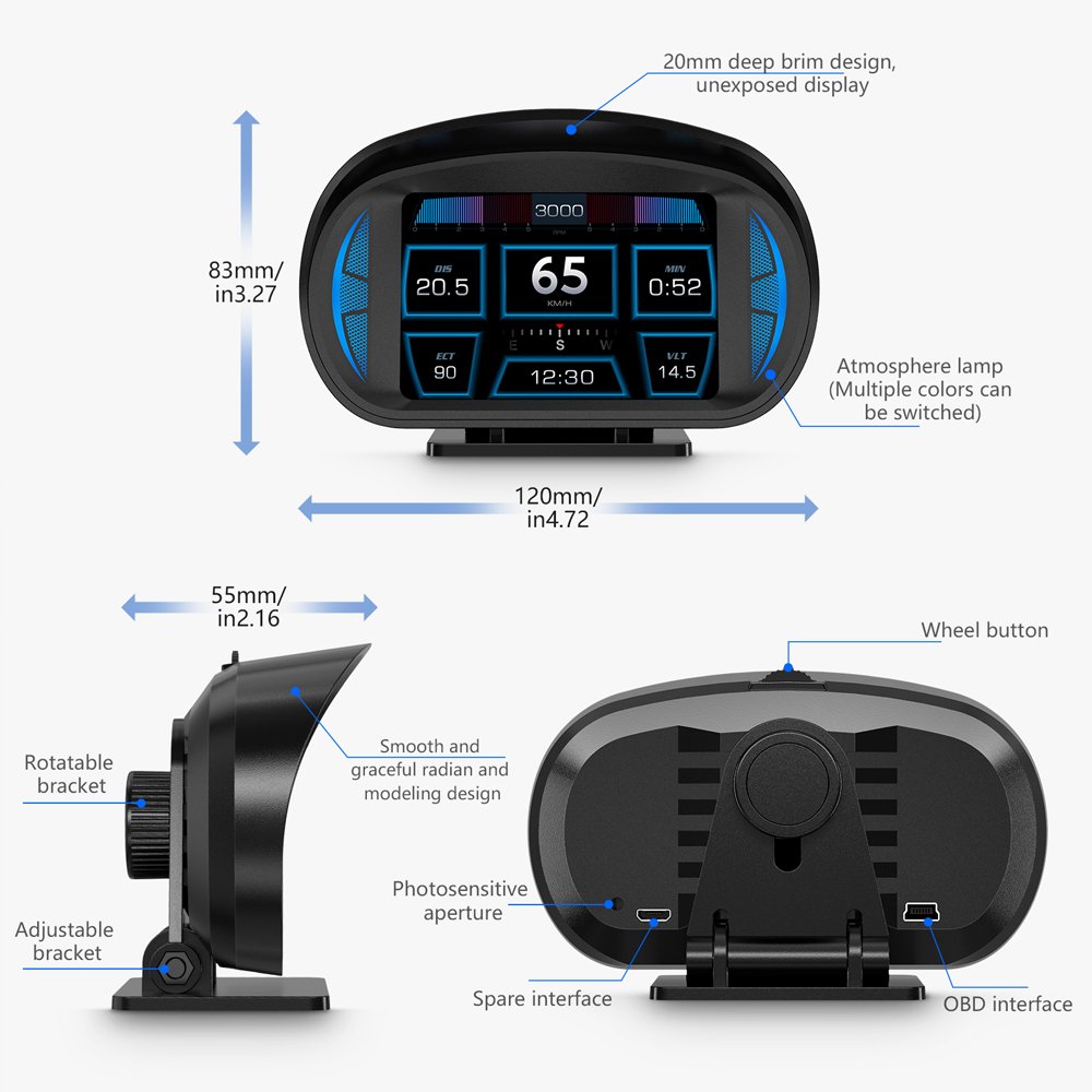 Original Car HUD P2 OBD2 Gauge GPS Slope Diagnostic Tools Multi System Smart Digital Obd Meter