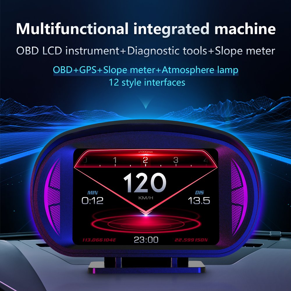 Original Car HUD P2 OBD2 Gauge GPS Slope Diagnostic Tools Multi System Smart Digital Obd Meter