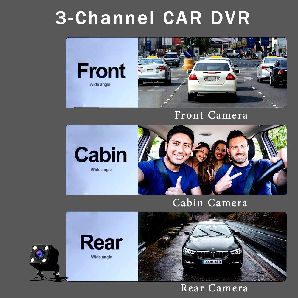High Quality Full Hd 1080P 3 lens Camera Dashcam Wifi Car Dvr 3 in 1 Front and Back Dash Cam Cameras for Car G-sensor