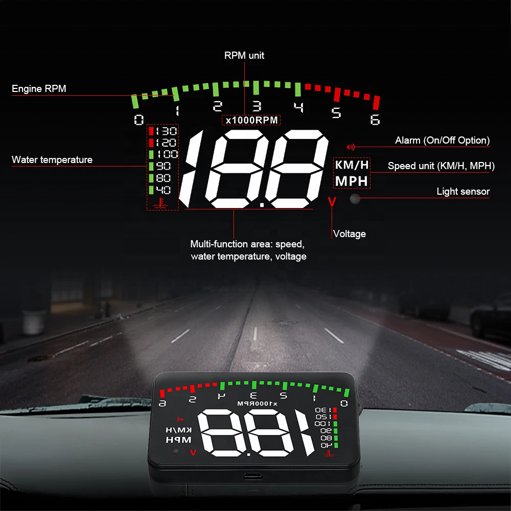 WiiYii Factory's Universal OBD2 A900 Head up Display LED Speed Meter Plug and Play Windshield HUD for Cars