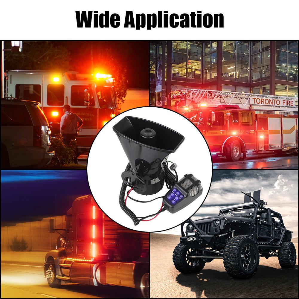 Car Warning Alarm Megaphone Car Horn 120DB Loud 12V 100W Multi-tone & Claxon Horn Police Siren Air Horn Speaker