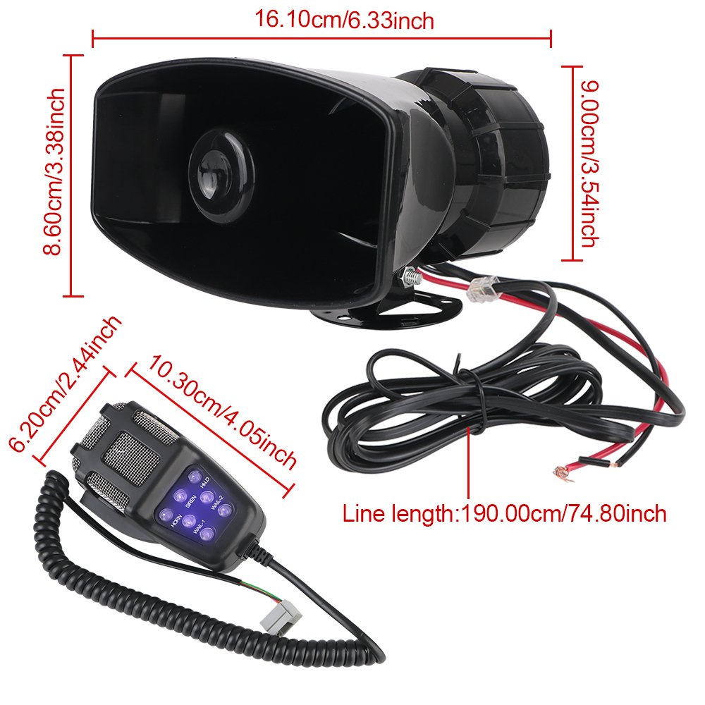 Car Warning Alarm Megaphone Car Horn 120DB Loud 12V 100W Multi-tone & Claxon Horn Police Siren Air Horn Speaker
