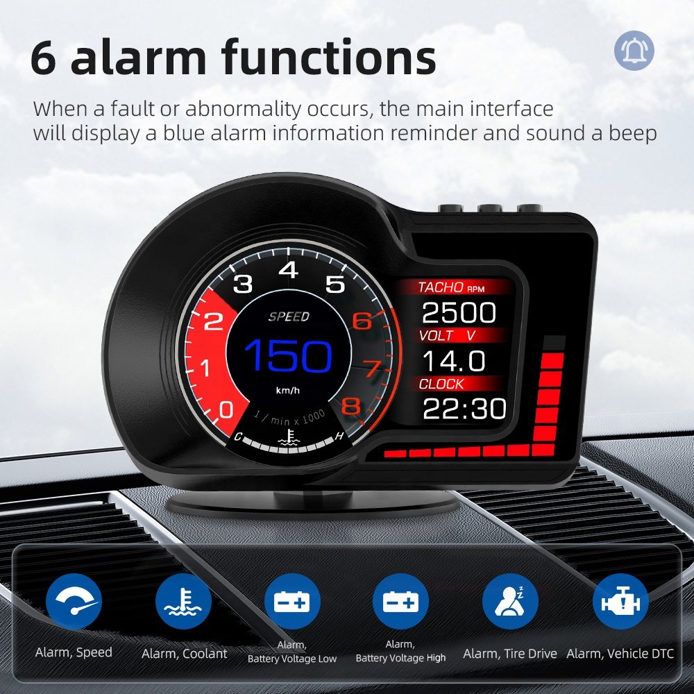 2025 Hot Sale HUD F15 Speedometer With OBD+GPS LCD Car Head up Display Alarm Function for Automotive Electronic Accessories
