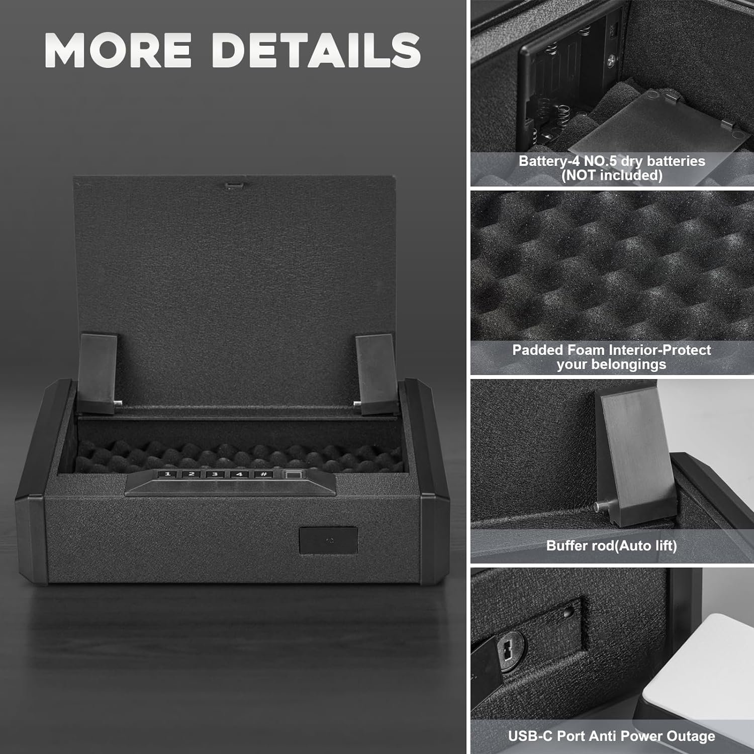 Biometric Gun Safe for Handgun 0.1S Fingerprint Quick Access Handgun Safe With Keys and Keypad Handgun Alarm Gun Lock Box for