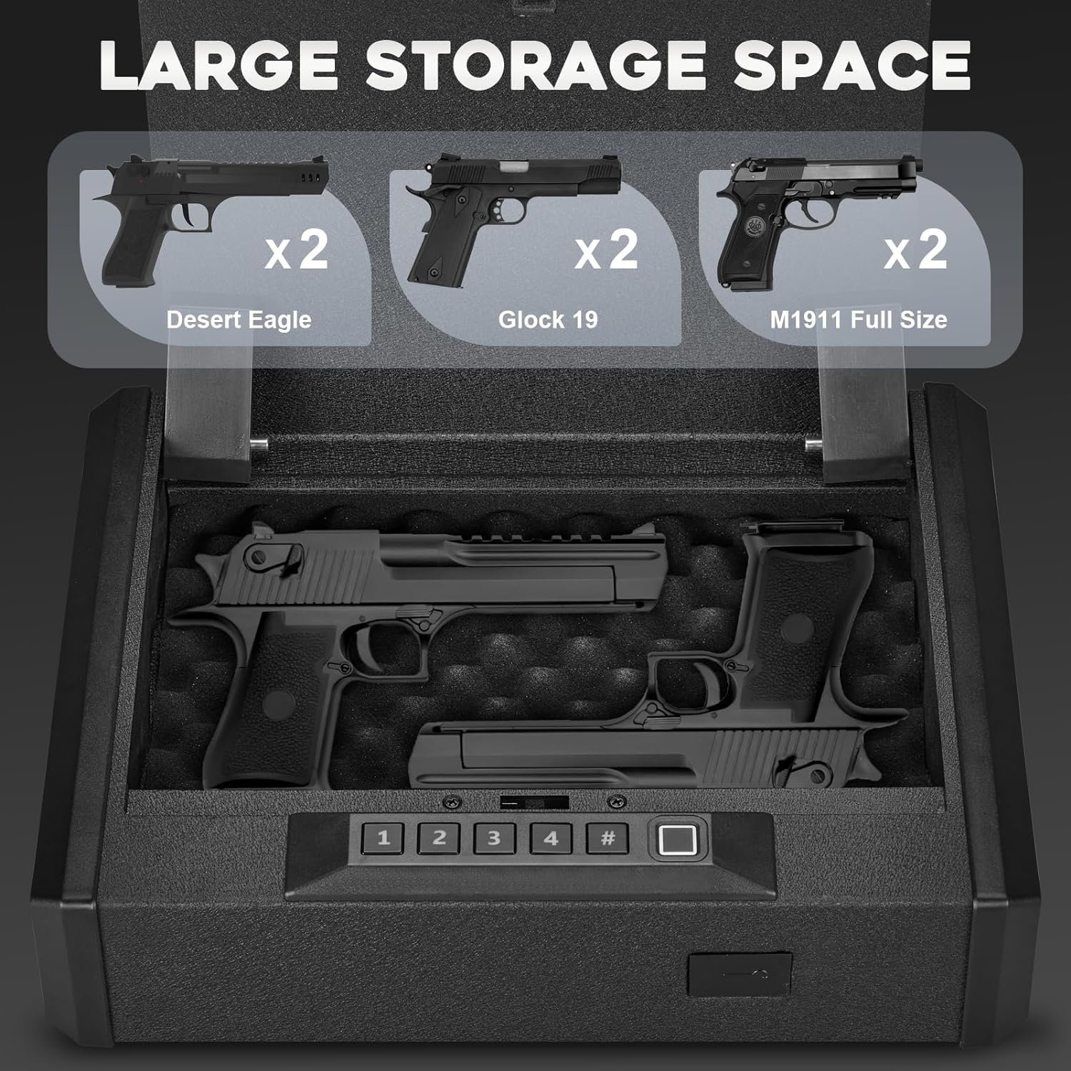 Biometric Gun Safe for Handgun 0.1S Fingerprint Quick Access Handgun Safe With Keys and Keypad Handgun Alarm Gun Lock Box for