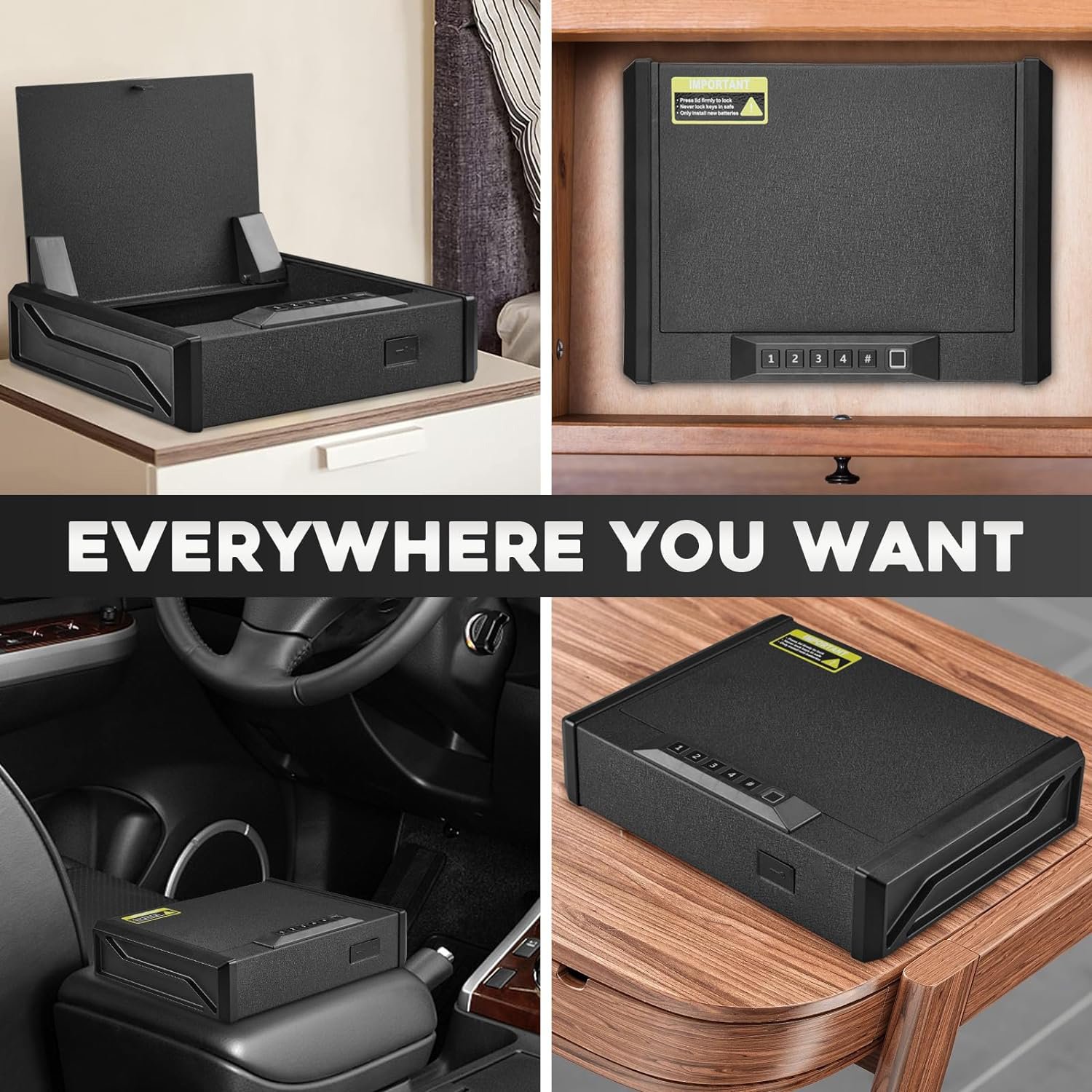 Biometric Gun Safe for Handgun 0.1S Fingerprint Quick Access Handgun Safe With Keys and Keypad Handgun Alarm Gun Lock Box for