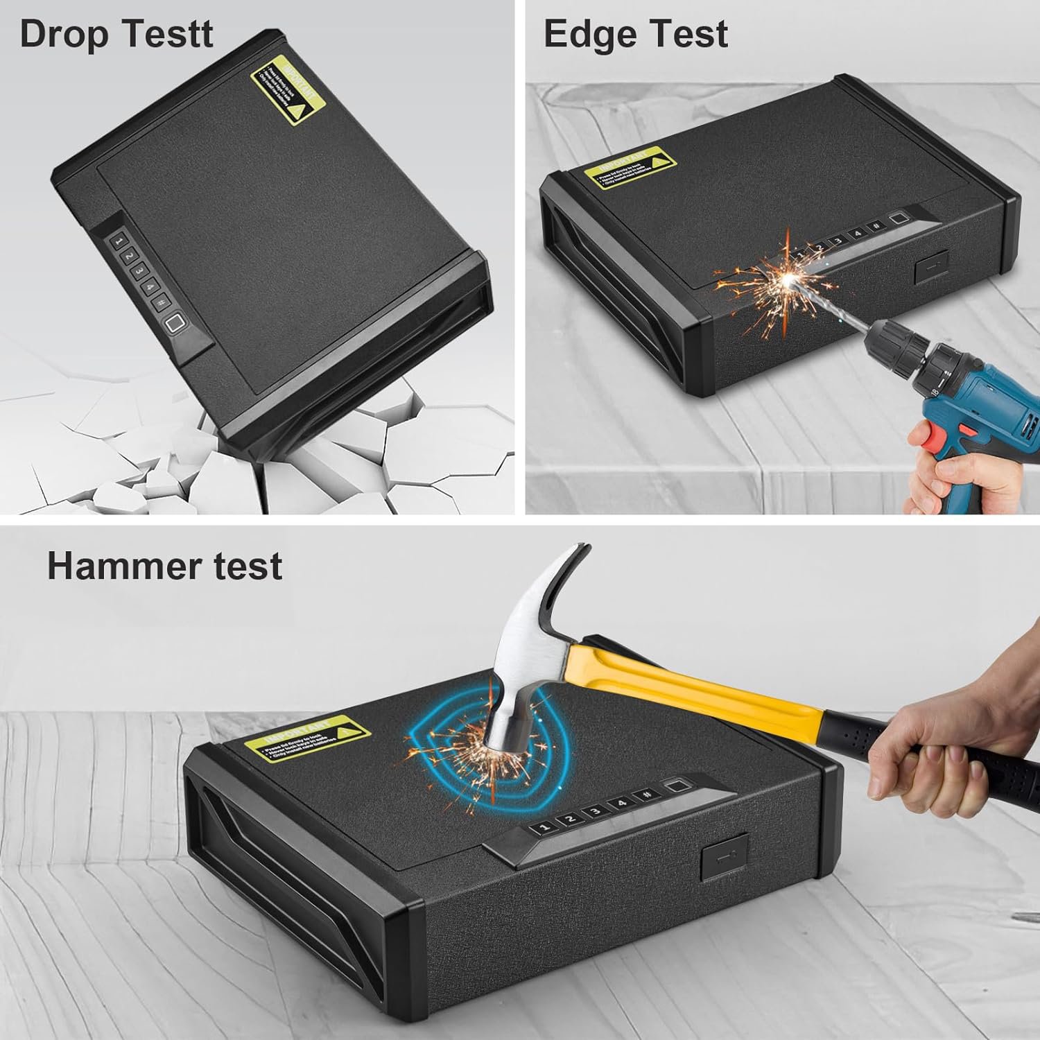 Biometric Gun Safe for Handgun 0.1S Fingerprint Quick Access Handgun Safe With Keys and Keypad Handgun Alarm Gun Lock Box for