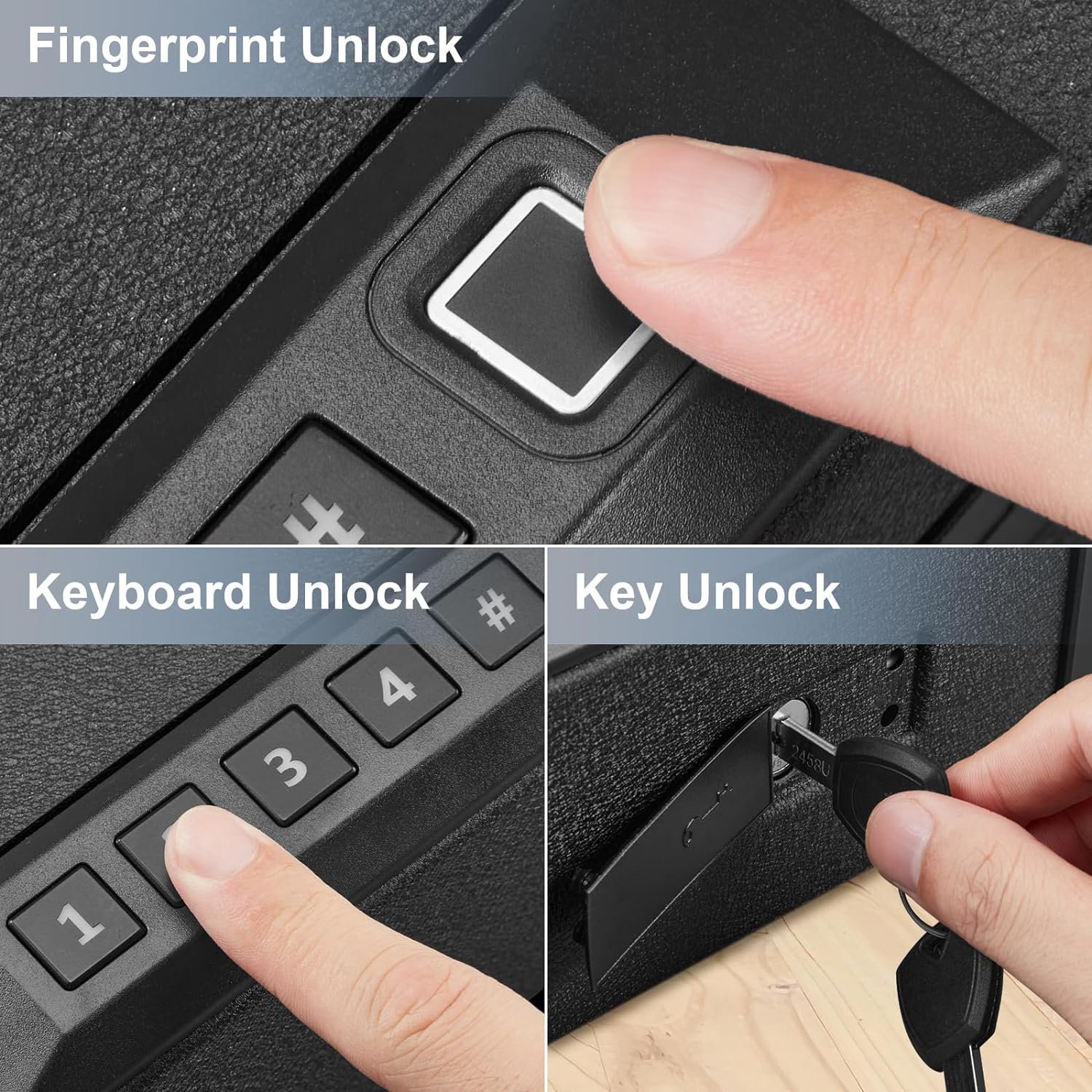 Biometric Gun Safe for Handgun 0.1S Fingerprint Quick Access Handgun Safe With Keys and Keypad Handgun Alarm Gun Lock Box for
