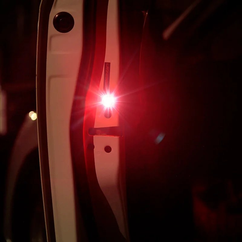 2 Pcs LED Lights Car Opening Door Warning Anti-collision Red Bulbs Portable Wireless Alarm Lamp Auto Strobe Parking Light
