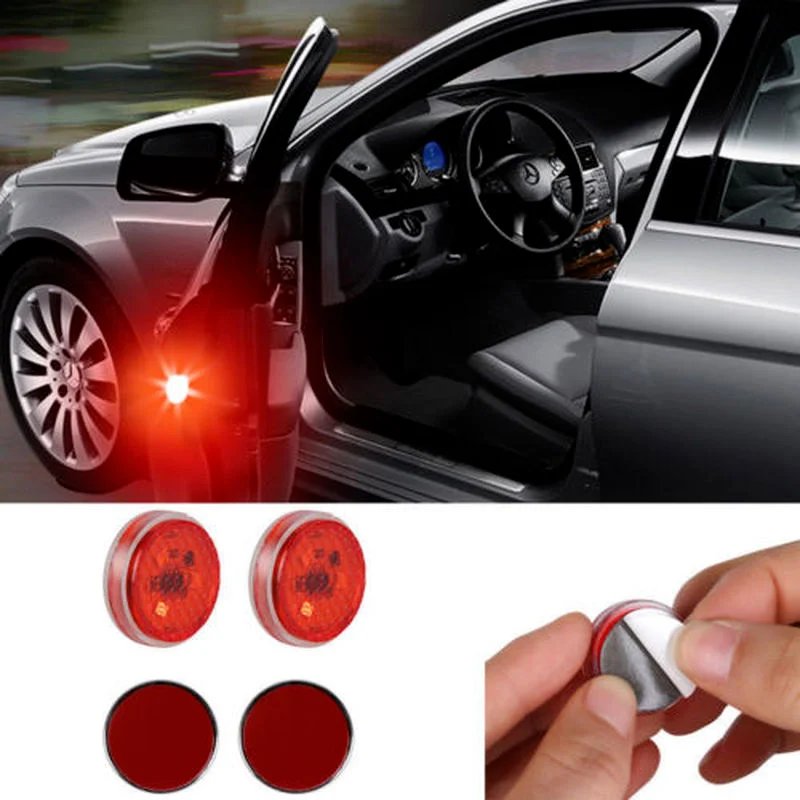 2 Pcs LED Lights Car Opening Door Warning Anti-collision Red Bulbs Portable Wireless Alarm Lamp Auto Strobe Parking Light
